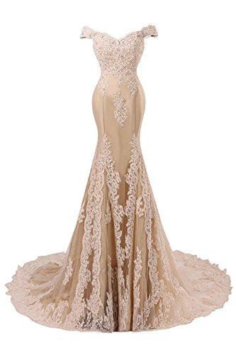 V Neckline Beaded Evening Gowns Mermaid Lace Prom Dresses Long H074