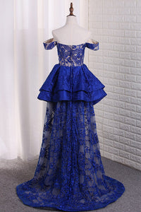 2024 Luxurious Lace Off The Shoulder Mermaid Prom Dresses Sweep Train