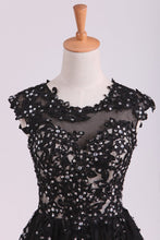 Load image into Gallery viewer, 2024 Black Scoop Short/Mini Homecoming Dresses A Line Tulle With Applique And Beading