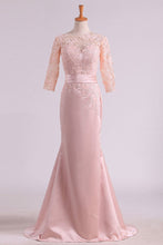 Load image into Gallery viewer, 2023 Mother Of The Bride Dresses Mermaid Bateau 3/4 Length Sleeve Satin With Applique