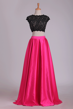 Load image into Gallery viewer, 2024 Two Pieces Prom Dresses Scoop Open Back Satin &amp; Lace A Line