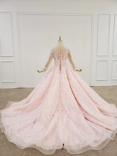 Load image into Gallery viewer, Elegant Ball Gown Pink Long Sleeves Appliques Prom Dresses, Quinceanera SRS20482