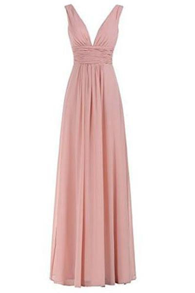 Sexy V-Neck Ruched Waist Long Prom Evening Gown Bridesmaid Dress RS233