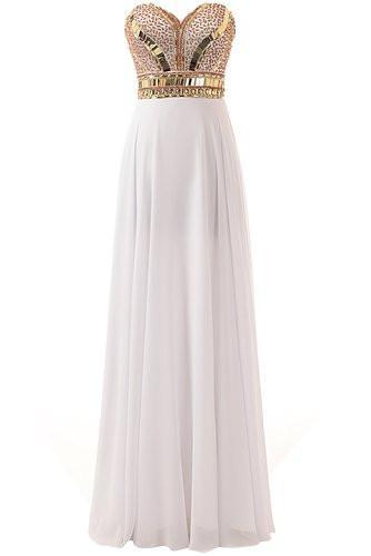 Gorgeous Sweetheart Beaded Chiffon Floor-Length Strapless Long Prom Dresses RS140