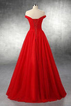 Load image into Gallery viewer, Elegant A-line Off Shoulder Red Lace-up Floor-Length Simple Prom Dresses RS772