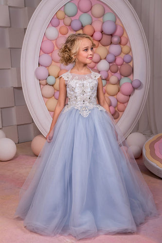 2023 A Line Scoop Flower Girl Dresses Tulle With Applique Floor Length
