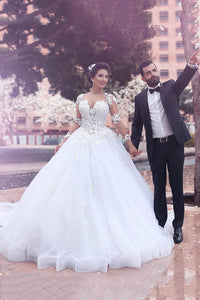 2024 V Neck Long Sleeves A Line Wedding Dresses Tulle With Applique
