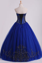 Load image into Gallery viewer, 2024 Dark Royal Blue Ball Gown Sweetheart Floor Length Quinceanera Dresses With Beading