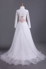 Load image into Gallery viewer, 2024 Muslim Wedding Dresses Sweetheart A Line With Applique And Beads Organza