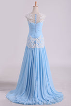 Load image into Gallery viewer, 2024 Prom Dress Bateau Neckline Pleated Bodice Pick Up Chiffon Skirt With Applique