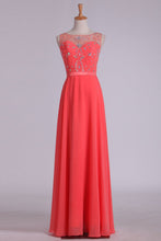 Load image into Gallery viewer, 2024 New Arrival Prom Dresses A Line Bateau Chiffon With Ribbon Sweep Train