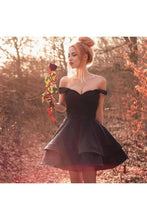 Load image into Gallery viewer, A Line Off The Shoulder Black Short Homecoming Dress