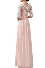Load image into Gallery viewer, Lace Splice Chiffon Half Sleeve Floor Length Formal Bridesmaid Dresses