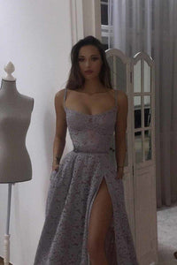 2024 A Line Spaghetti Straps Prom Dresses Lace With Slit Sweep Train