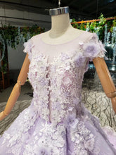 Load image into Gallery viewer, Ball Gown Lace Appliques Cap Sleeves Long Prom Dresses, Quinceanera SRS20480