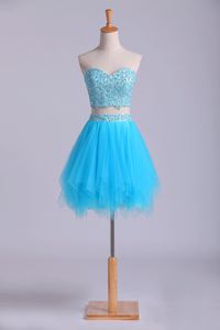 2024 Sweetheart Short Homecoming Dresses Tulle With Applique & Beads