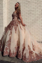 Load image into Gallery viewer, Rosewood Sequins Ball Gown Sweetheart Strapless Quinceanera Dresses with SRS20433