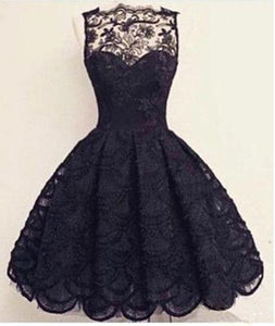 Vintage Scalloped-Edge Sleeveless Lace Black Party Prom Dresses with Appliques RS873