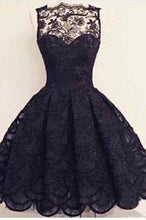 Load image into Gallery viewer, Vintage Scalloped-Edge Sleeveless Lace Black Party Prom Dresses with Appliques RS873