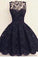 Vintage Scalloped-Edge Sleeveless Lace Black Party Prom Dresses with Appliques RS873