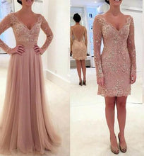 Load image into Gallery viewer, Elegant Long Sleeve Lace Tulle Pink Sexy A-Line V-Neck Prom Dresses 2024 RS974