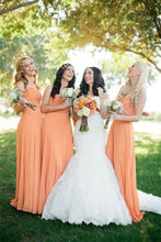 Load image into Gallery viewer, A-Line Sweetheart Long Chiffon Elegant Bridesmaid Dresses Orange Bridesmaid Gowns