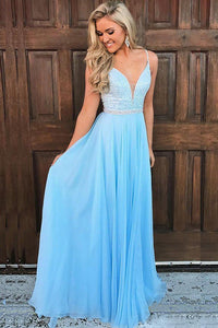 Light Blue Sleeveless Prom Dresses A Line Evening Dresses