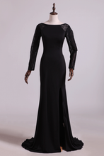 Load image into Gallery viewer, 2024 Open Back Bateau Prom Dresses Sheath Spandex Black With Beading