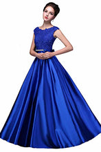 Load image into Gallery viewer, Elegant A-Line Applique Round Neck Lace Satin Ball Gown Evening Prom Dress
