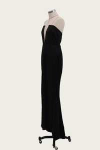 Sexy Black Mermaid V Neck Strapless Prom Dresses with Slit, Evening SRS15663