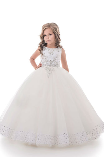 2023 Flower Girl Dresses Ball Gown Scoop Open Back Tulle With Beading
