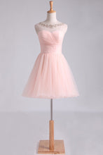 Load image into Gallery viewer, 2024 Bateau Homecoming Dresses A Line Short/Mini With Beads And Ruffles