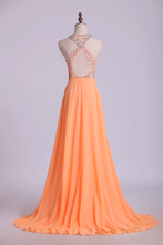 Load image into Gallery viewer, 2024 Halter A-Line Prom Dresses Tulle And Chiffon Sweep Train