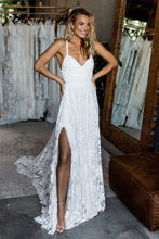 Load image into Gallery viewer, Spaghetti Straps Ivory Lace Open Back Long Wedding Dresses Elegant Beach Wedding Dresses