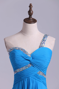2024 Prom Dress One Shoulder A Line Floor Length Ruffles Bud Green Beads&Sequins