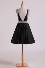 Load image into Gallery viewer, 2024 Bateau A Line Short/Mini Homecoming Dresses Satin With Beads