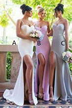 Load image into Gallery viewer, Modest Spaghetti Straps Sheath Long Bridesmaid Dresses Prom Dresses