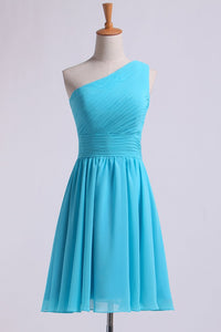 2024 One Shoulder Bridesmaid Dresses A Line Knee Length Chiffon With Ruffle