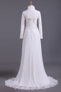 2024 Musilim Wedding Dresses Empire Waist Sweetheart Chiffon With Beading&Sequince