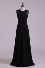 Load image into Gallery viewer, 2024 Scoop A Line Evening Dresses Chiffon With Ruffles &amp; Sash