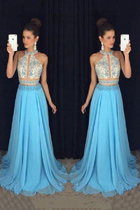 2024 Two Pieces Prom Dresses A-Line Chiffon With Beaded Bodice Sweep Train