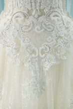 Load image into Gallery viewer, 2023 Luxurious Scoop Wedding Dresses A Line Tulle With Appliques And Beading Royal Train