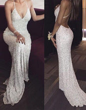 Load image into Gallery viewer, White sequin mermaid long prom dress for teens sequin evening dress RS393