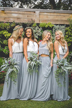 Load image into Gallery viewer, Pretty Lovely White And Gray Long A-Line 2 Pieces Simple Bridesmaid Dresses
