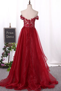 2024 Off The Shoulder Prom Dresses Organza With Appliques Asymmetrical