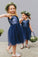 Vintage Navy Blue Sequins Flower Girls Dresses, Short Tulle Birthday Girl Dresses SRS15607
