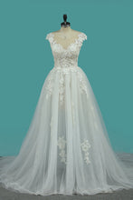 Load image into Gallery viewer, 2024 A Line Off The Shoulder Tulle Wedding Dresses With Applique