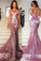 Rose Gold Sequin Mermaid Long Spaghetti Strap Sexy Backless Dresses For Prom RS133