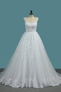 2024 Off The Shoulder A Line Tulle Wedding Dresses With Applique Court Train