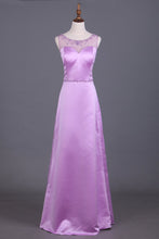 Load image into Gallery viewer, 2024 Scoop Bridesmaid Dresses Satin With Beading Sheath Floor Length